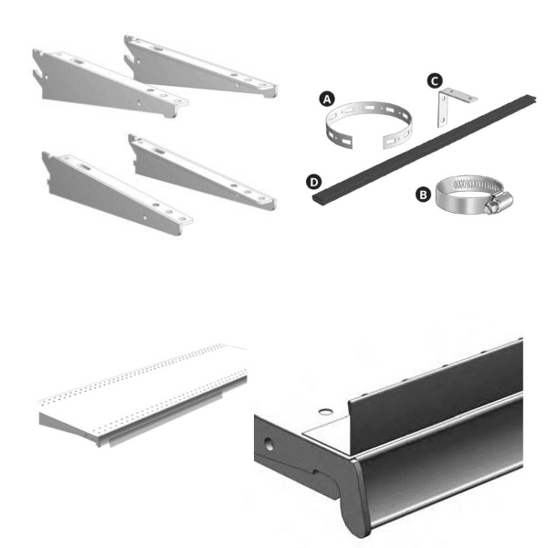 collection of lozier accessory parts like hooks and brackets