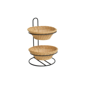 2 Tier Round Plastic Wicker Baskets Tabletop Display Stand
