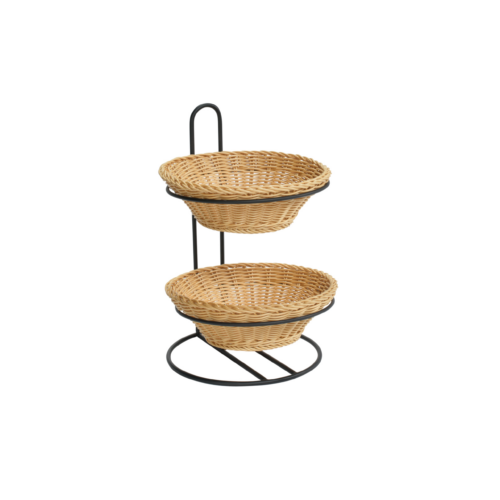 2 Tier Round Plastic Wicker Baskets Tabletop Display Stand