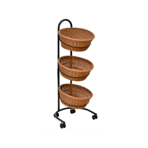 Mobile 3-Tier Round Wicker Basket Merchandising Display