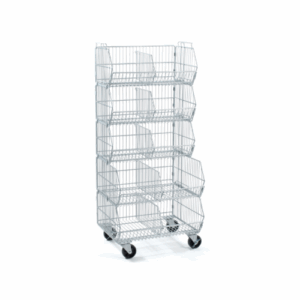 Stacking 5 Basket Wire Waterfall Retail Merchandise Display - Chrome